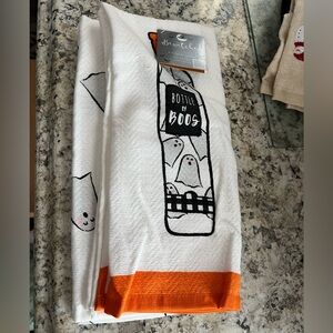 Halloween dish towels bottle of Boos ghosts decor fall kitchen white fall set